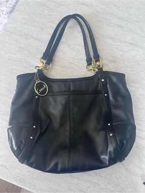 Coach Black Leather Shoulder Bag with Gold Hardware